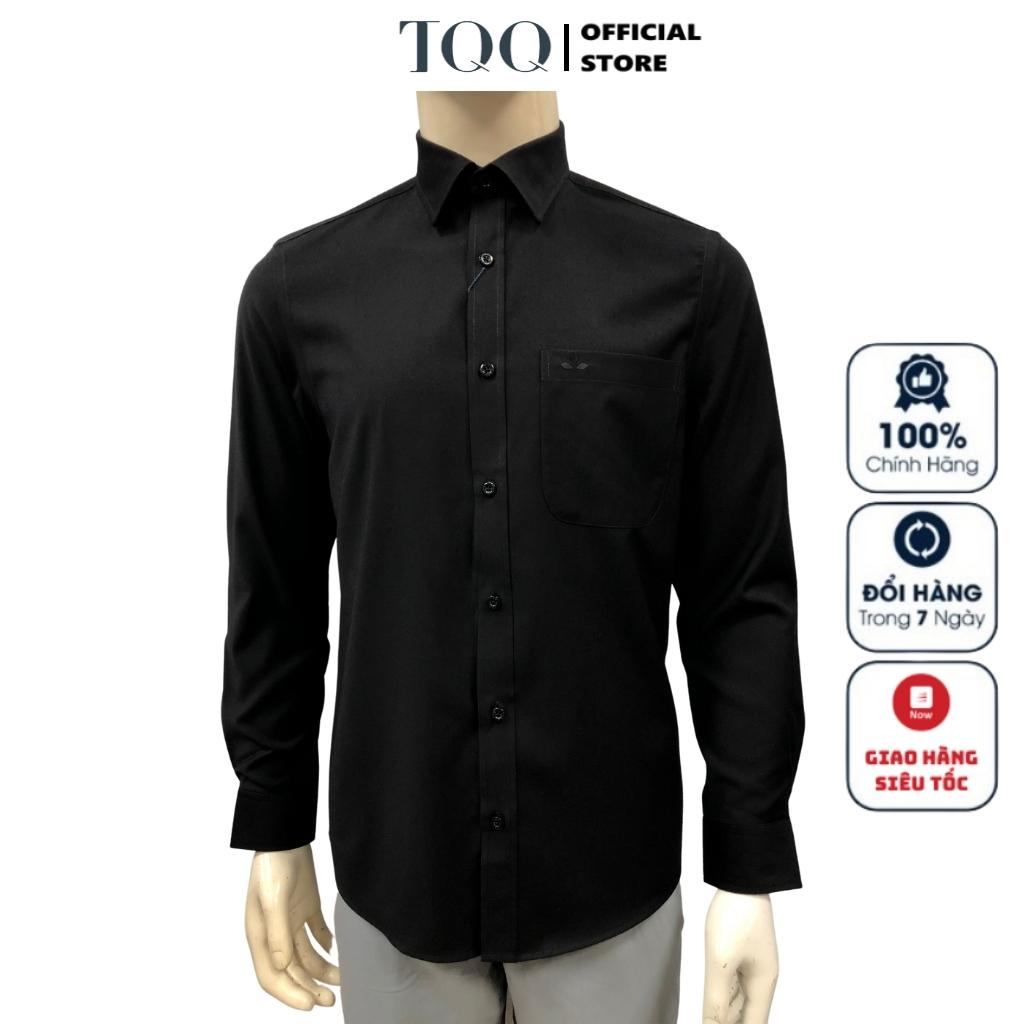 Áo sơ mi đen nam dài tay TQQ M96CS somi công sở trơn màu dáng Slim fit có túi vải sợi tre cao cấp mềm mát chống nhăn
