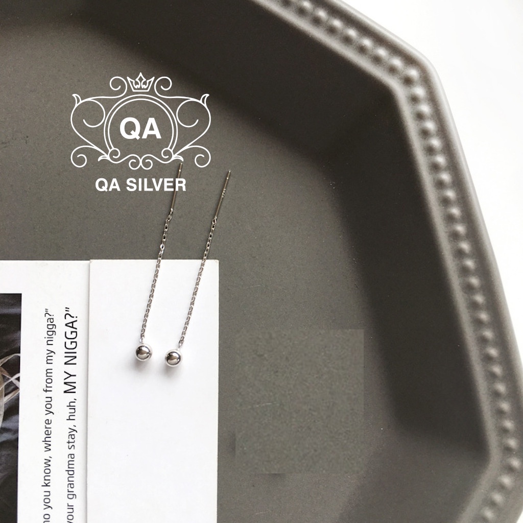 Khuyên tai bạc 925 dài bi bạc dây xích bông nữ sợi mảnh S925 CHAIN Silver Earrings EA170101