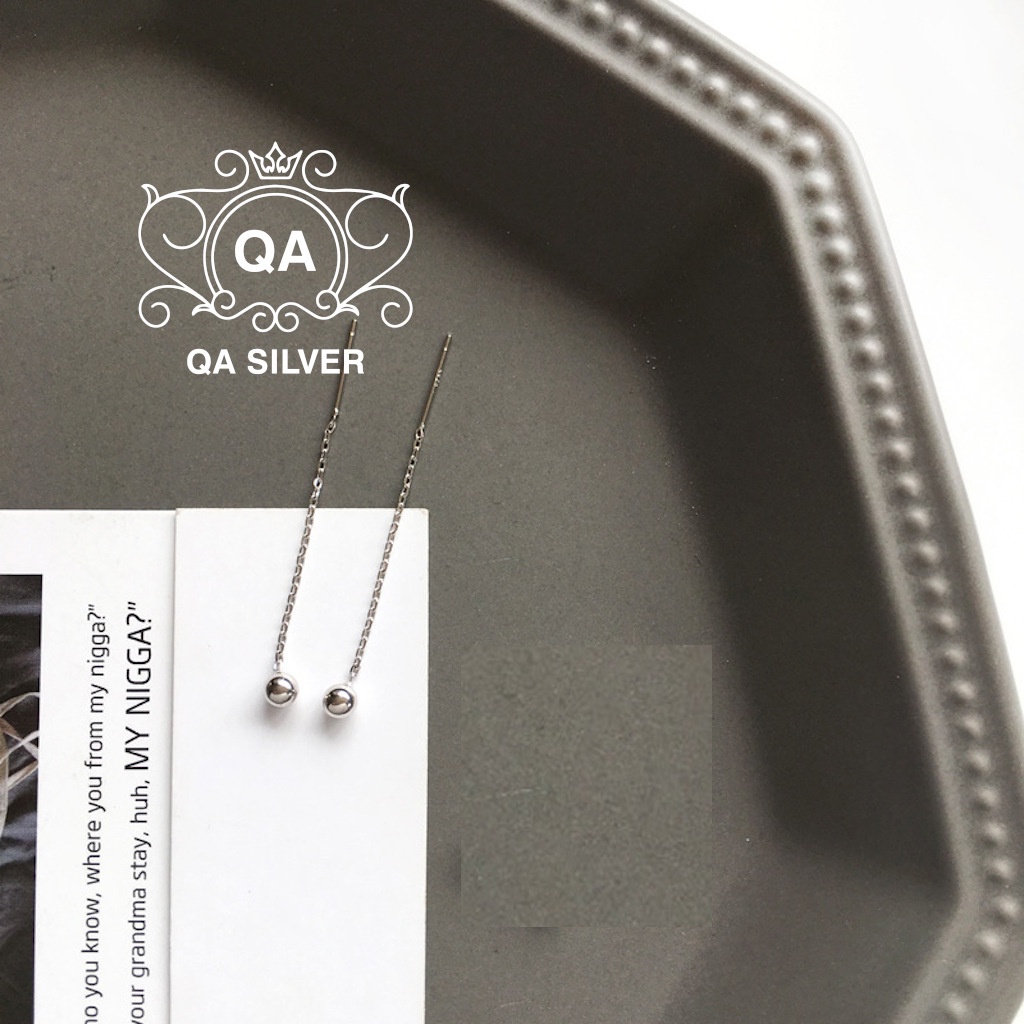 Khuyên tai bạc 925 dáng dài dây xích bi bông nữ sợi mảnh S925 CHAIN QA Silver Earrings EA170101