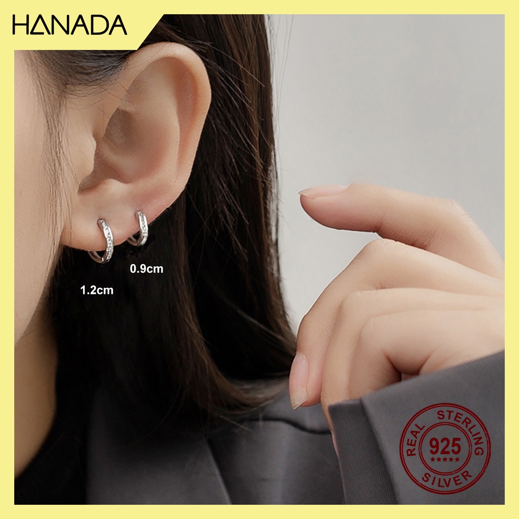 Khuyên Tròn Bạc 925 Dày 2.4mm Bấm Bật Đính Đá Đơn Giản Khoen Tròn Nam Nữ Hanada 1047