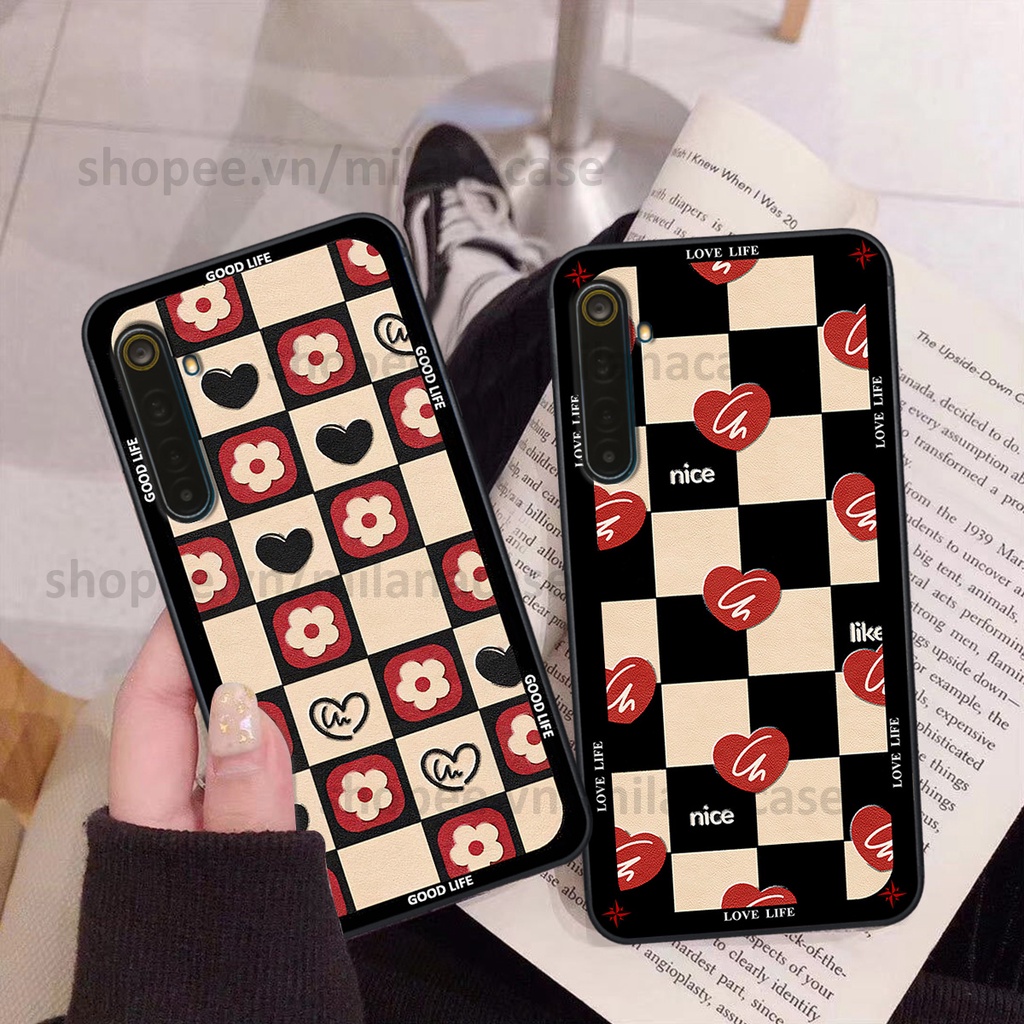 Ốp Realme 6 / 6 Pro in hình caro trái tim siêu đẹp, siêu nét đầy phong cách cá tính