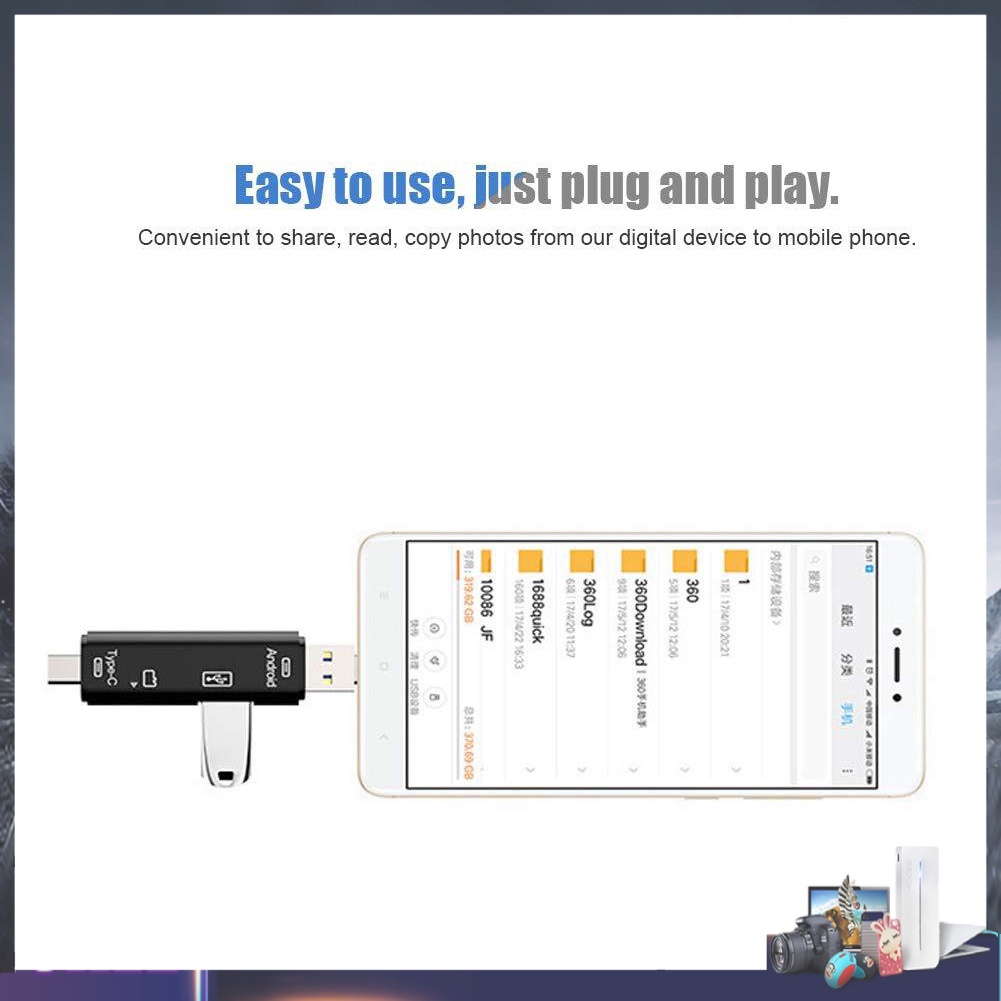 Đầu đọc thẻ nhớ USB OTG 5 trong 1 cho điện thoại laptop