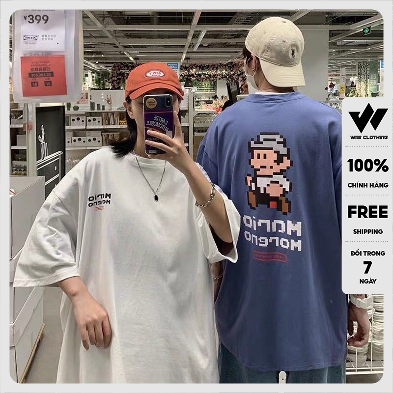 Áo phông tay lỡ unisex WIIS form rộng MARIO thời trang nam nữ oversize