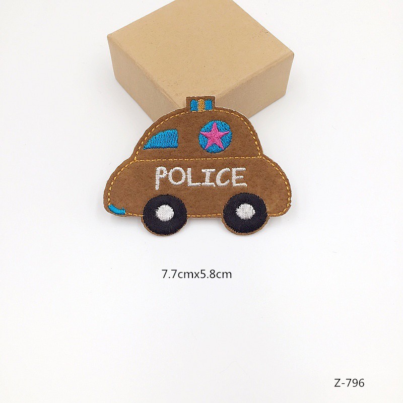 Miếng vải thêu/ủi hình xe cảnh sát dễ thương để trang trí quần áo