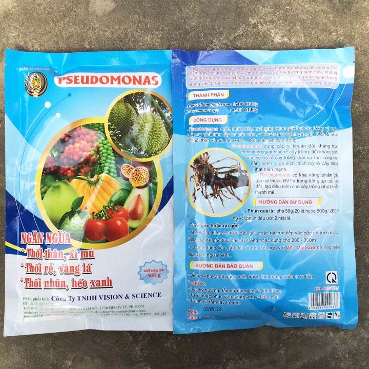 PSEUDOMONAS: Vi Khuẩn Đối Kháng Trừ Bệnh Héo Xanh, Thối Cổ Rễ, Nứt Thân, Xì Mủ - Gói 500gr - Bột Hòa Tan