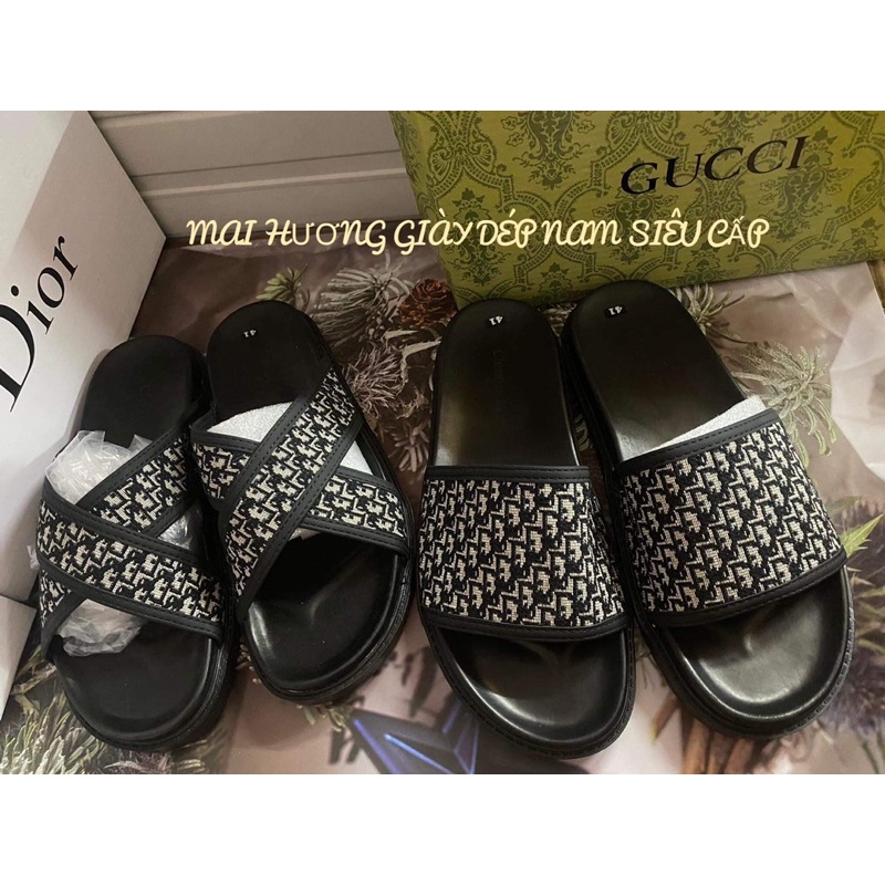 Dép nam dior quai ngang , dép đen quai chéo đế cao su chống trơn cao cấp kèm hộp