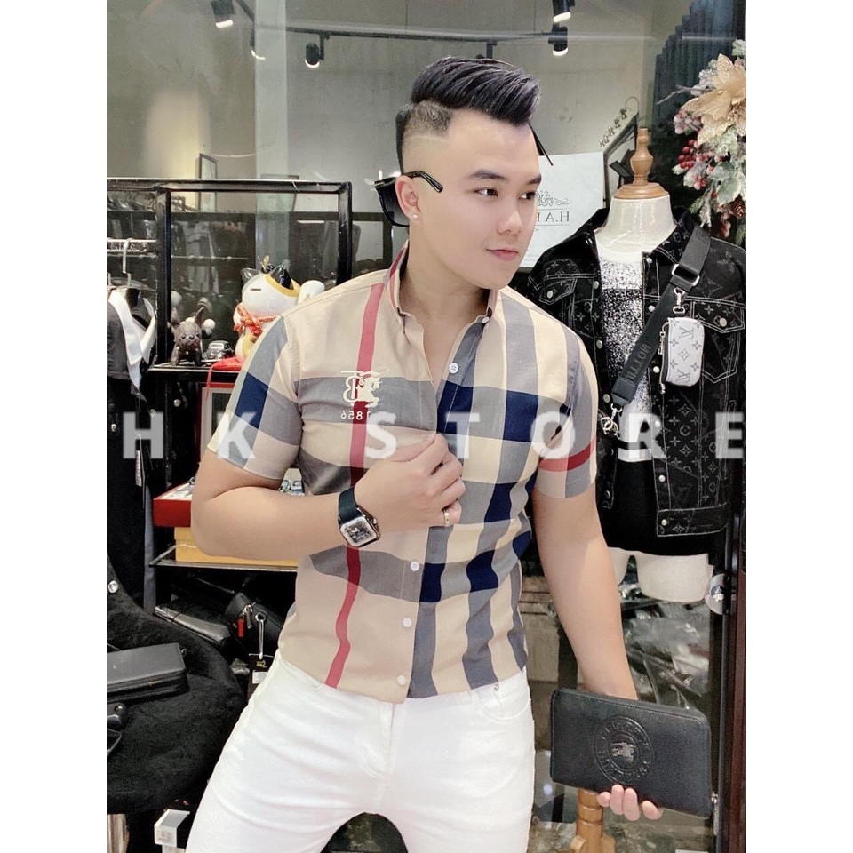 Áo Sơ Mi Ngắn Tay Nam Kẻ Caro Loang nhiều Màu Gấu Xước Cao Cấp 3TN02