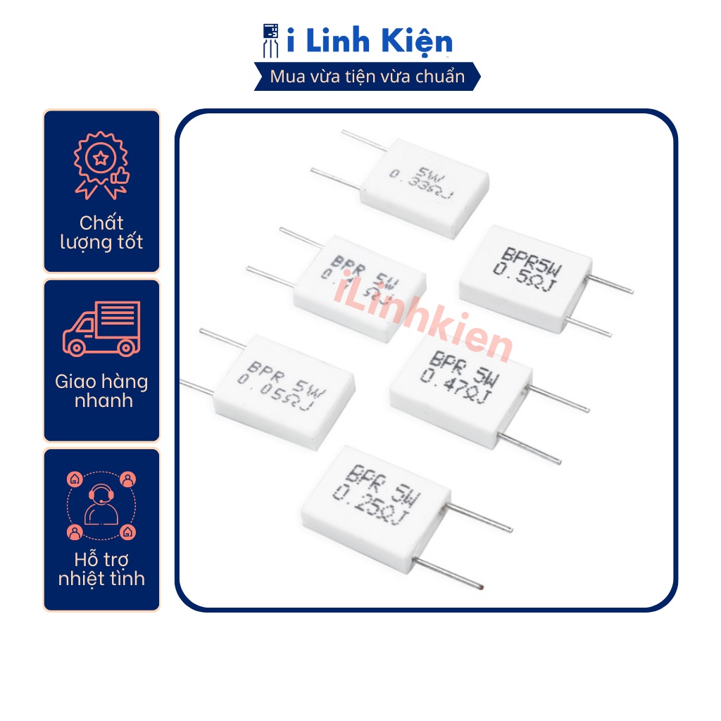 Điện trở sứ 5W 0.1R/0.15R/0.2R/0.22R/0.25R/0.33R/0.47R/0.5R 5% KOA BPR56 chân đứng
