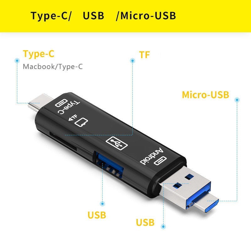 Đầu Đọc Thẻ Nhớ 5 Trong 1 USB 2.0 Tipe C / Micro USB SD TF