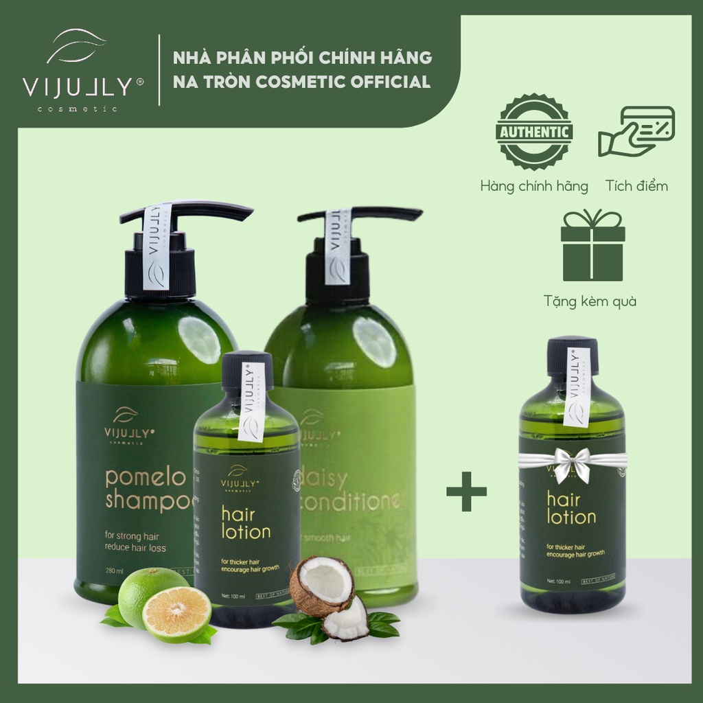 Combo Gội-Xả-Xịt Tinh Dầu Bưởi Dưỡng Tóc VIJULLY Mềm Mượt Giảm Rụng, Mọc Tóc