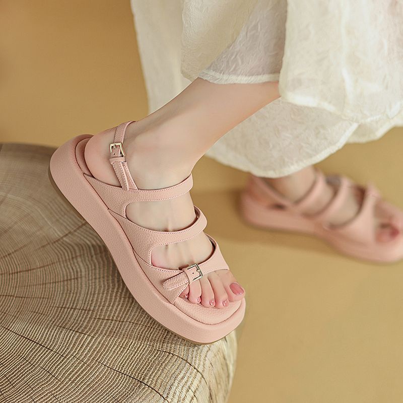 Giày Sandal Đế Mềm Dày Bằng Da Thời Trang Mùa Hè