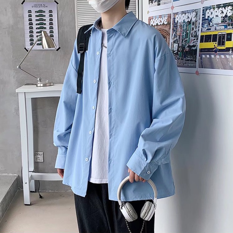 Áo khoác sơ mi nam tay dài màu trơn thời trang phong cách Hàn Quốc 5 màu tùy chọn