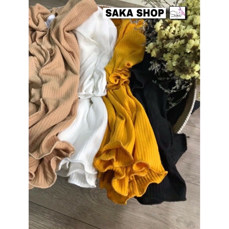 Áo thun nữ tay ngắn croptop trơn màu cuốn biên