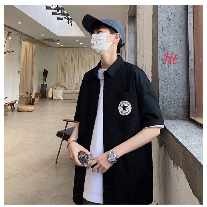 Áo sơ mi lô gô sao ngắn tay HT12