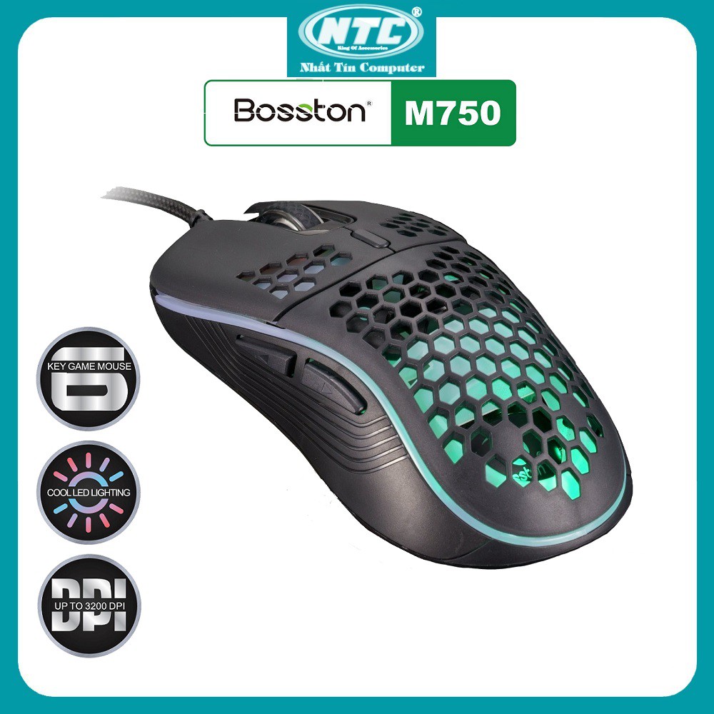 Chuột Gaming 6D Bosston M750 DPI 3200 - Led RGB cực đẹp (Đen) - Nhất Tín Computer