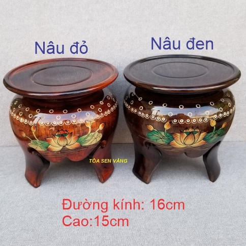 Đôn gỗ thờ - Đế gỗ 3 chân, đường kính 16cm, cao 15cm - Màu nâu đen, nâu đỏ