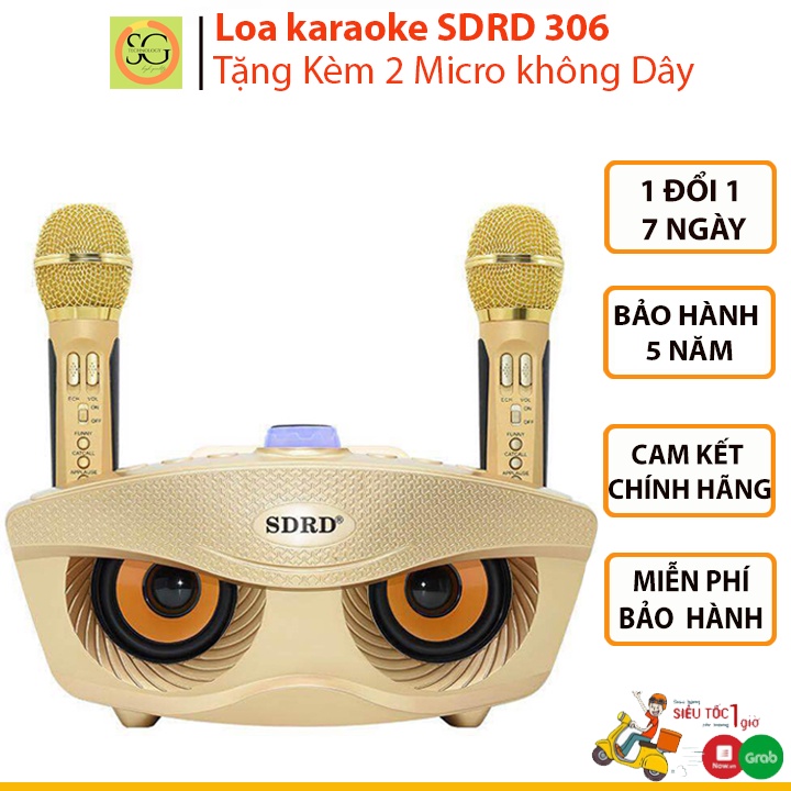 Loa karaoke Bluetooth SDRD 306, Loa bluetooth không dây - Tặng kèm 2 micro hát karaoke, âm thanh tuyệt đỉnh, chất lượng