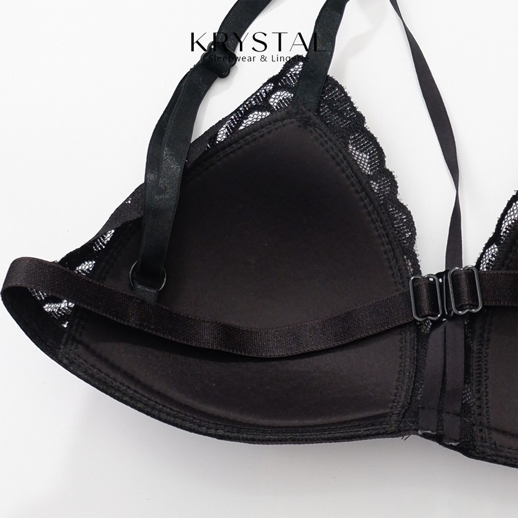 Bộ đồ lót ren không gọng mút mỏng màu đen có dây phối ren họa tiết KRYSTAL Bralette KSB20