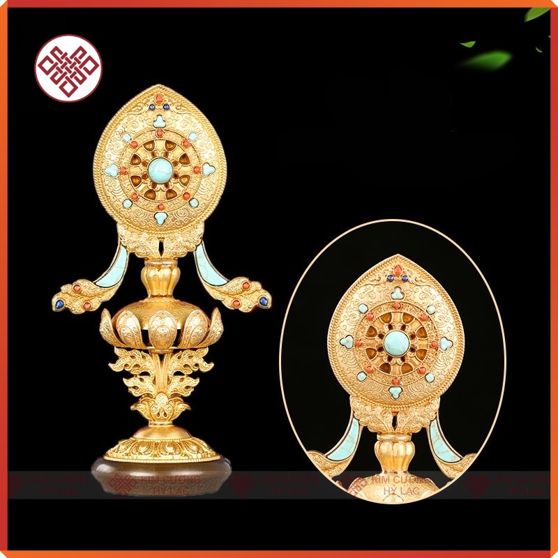 Bát Cát Tường Đồ Thờ Cúng Mật Tông [Kim Cương Hỷ Lạc] Đồng Mạ V.À.N.G Cao 16 Cm