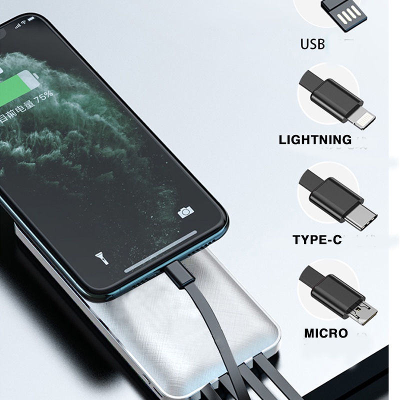 SẠC DỰ PHÒNG 10000mAh-T22 CÁT THÁI tích hợp sẵn 4 cáp sạc Type-c, Lightning,Micro, USB- hỗ trợ sac nhanh