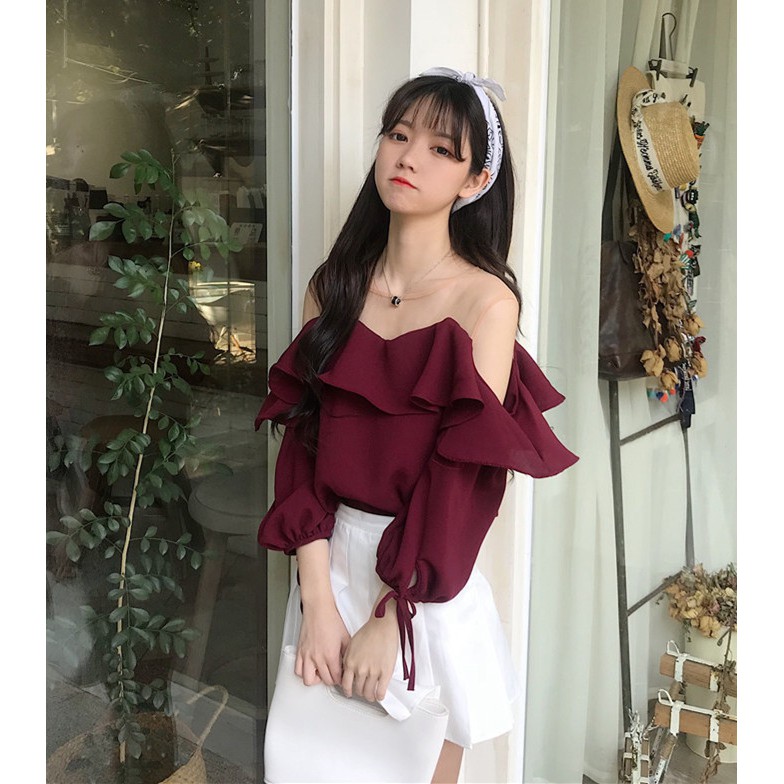 CÓ SẴN - Áo trễ vai tiểu thư cực xinh xắn Ulzzang - A390