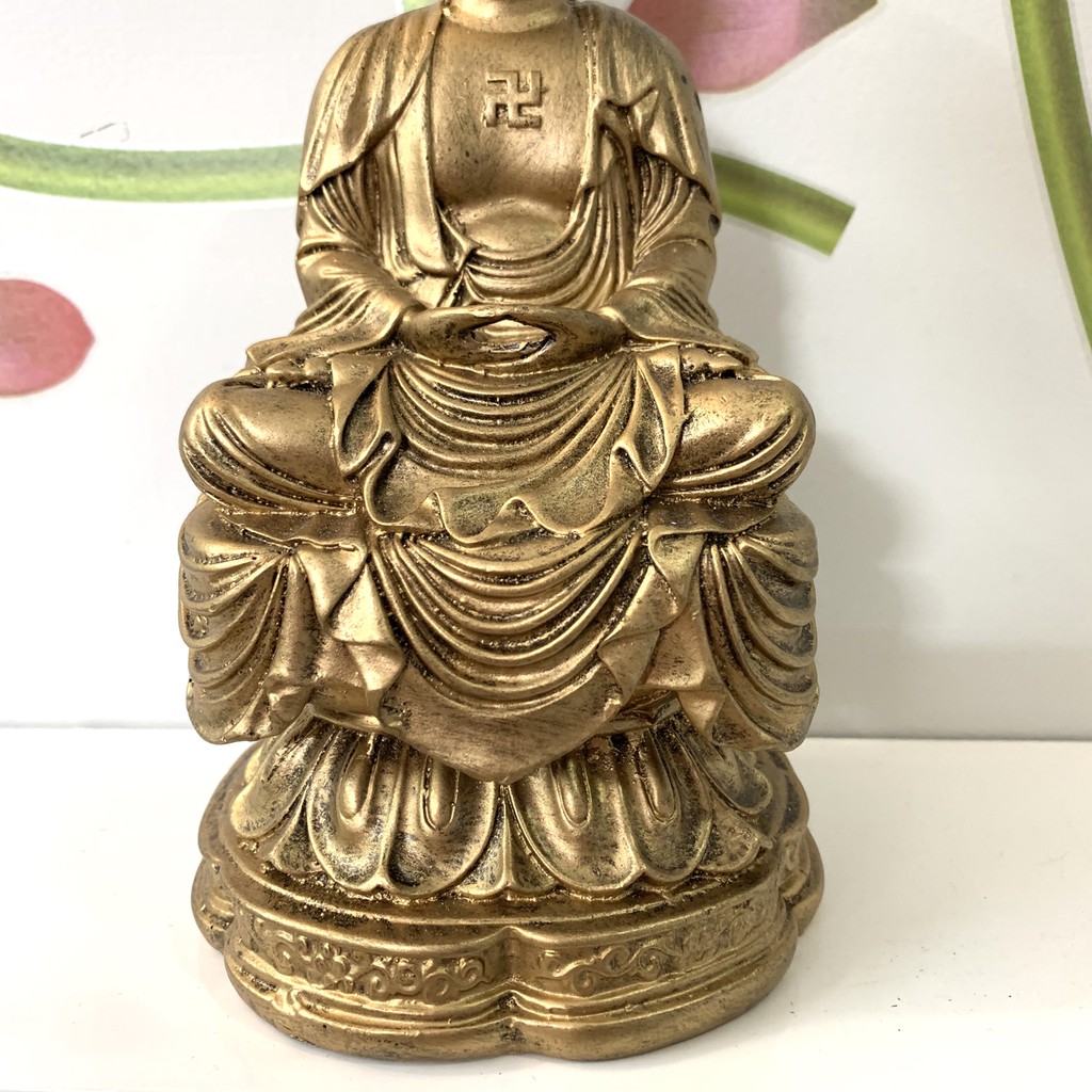 Tượng đá Phật Thích Ca ngồi tòa sen - Chiều Cao 20cm - Màu Nhũ Đồng