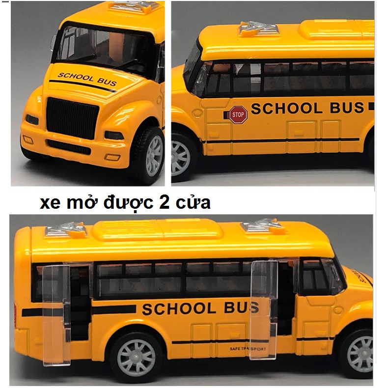 Xe school bus đưa đón học sinh bằng hợp kim có âm thanh và đèn xe đồ chơi trẻ em 1:36