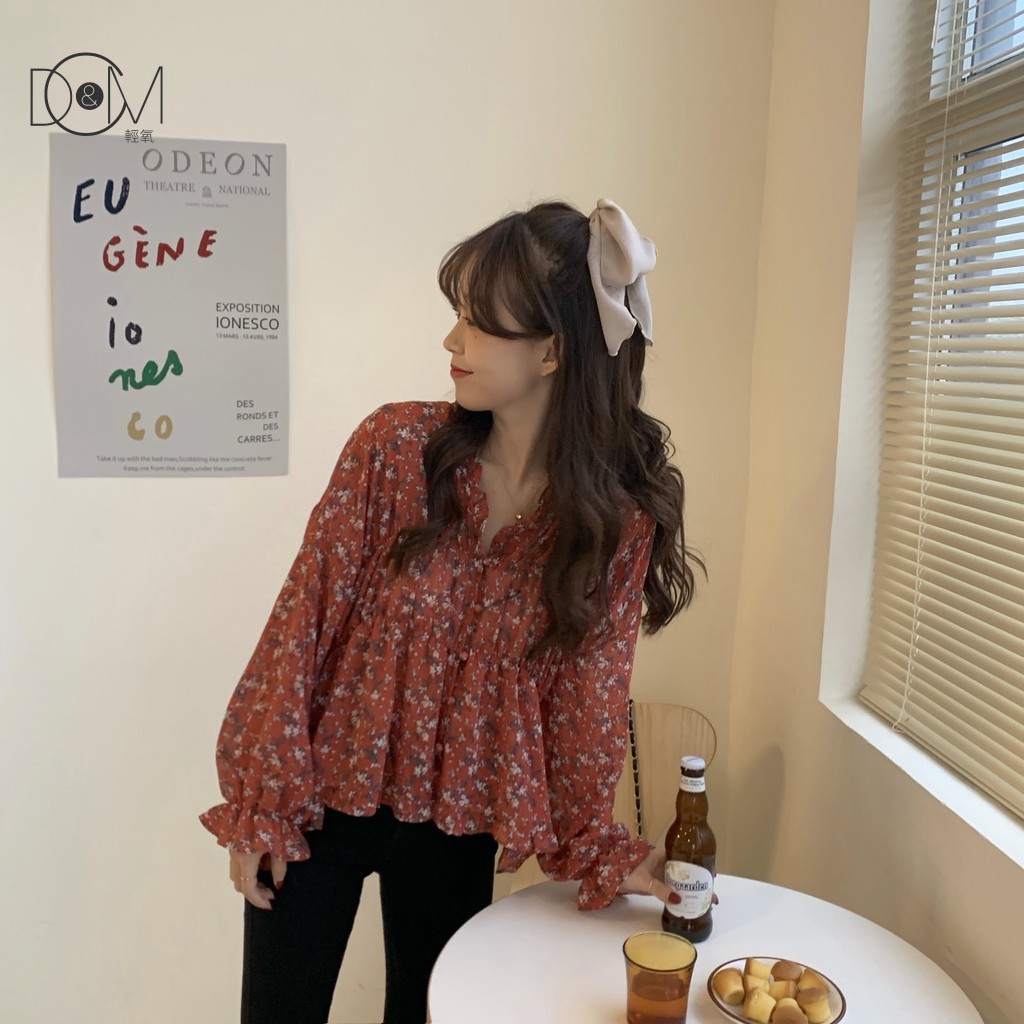 Áo Sơ Mi Dài Tay Họa Tiết Hoa Xinh Xắn Theo Phong Cách Retro Hàn Quốc | BigBuy360 - bigbuy360.vn