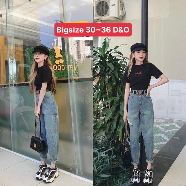 Quần Baggy Lưng Cao Trên Rốn, Xanh 3001Rách 1 Sườn / Trơn [Bigsize 30-36] QUẦN JEANS NỮ