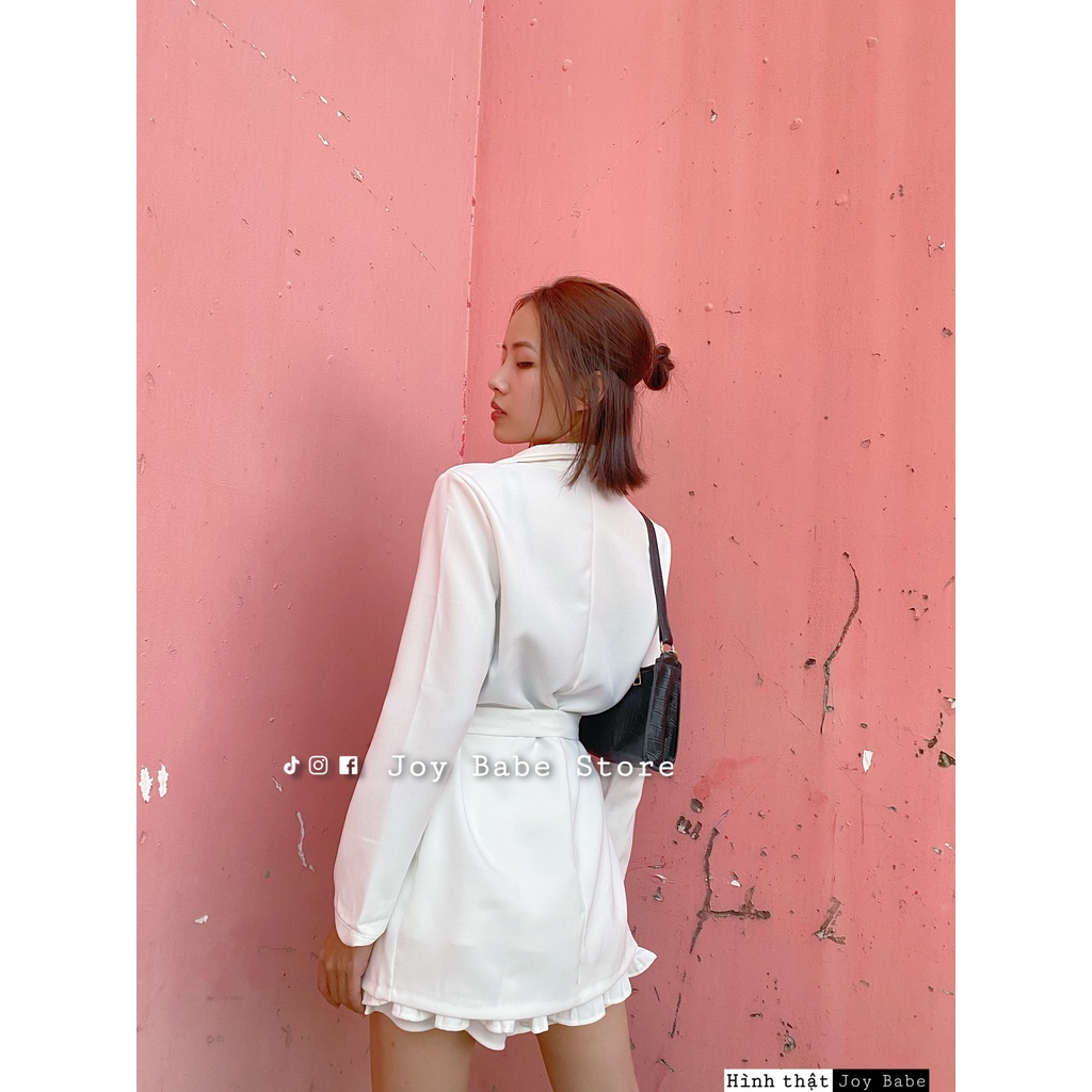 Áo vest kèm thắt lưng sang chảnh JOY BABE 🤍 mix nhiều kiểu như blazer, giả đầm thắt eo trắng đen dài giấu quần AV 1 -9A
