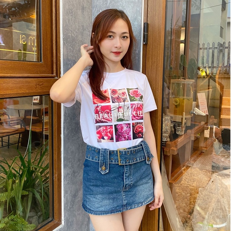 Áo thun Hoa Hồng Beautiful phông cotton sang xịn mịn hãng Halan