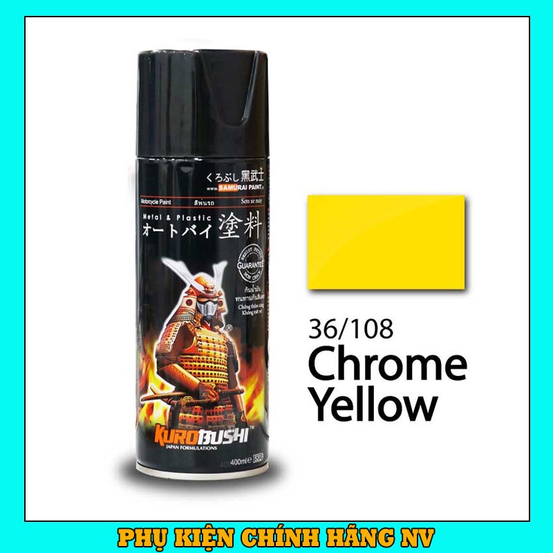 Sơn Samurai màu vàng crom 36/108 chính hãng, sơn xịt dàn áo xe máy chịu nhiệt, chống nứt nẻ, kháng xăng