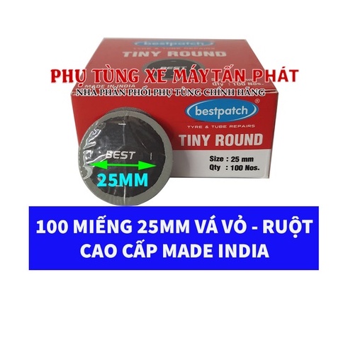 [Cao Cấp] Hộp 100 miếng Tròn 25mm Vá Vỏ - Ruột Xe Đạp Xe Máy Ô Tô Chính Hãng Bestpatch Made INDIA ( ẤN ĐỘ)