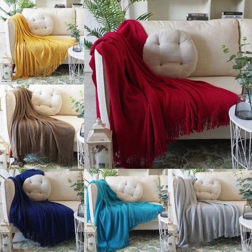 Chăn Thun Đan Len Dệt Kim Màu Trơn Phủ Ghế Sofa Phủ Giường Gelli PA9960