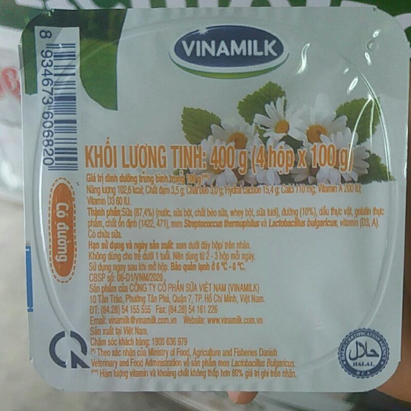 Lốc 4 hộp sữa chua có đường Vinamilk 100g