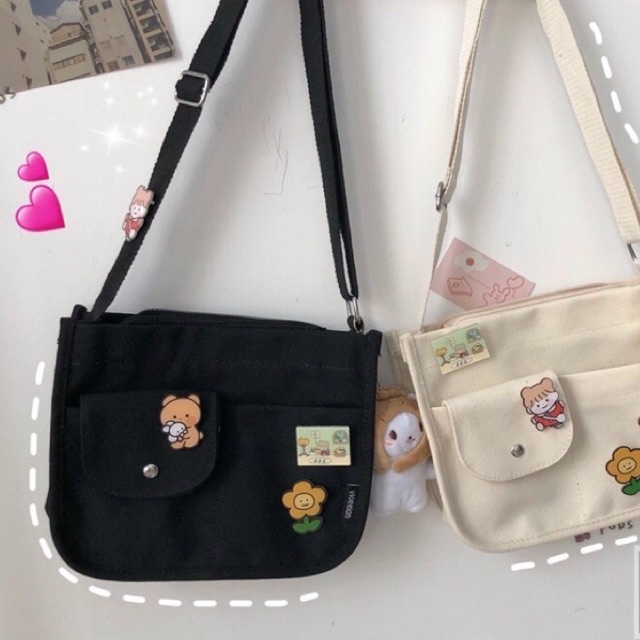 Túi đeo chéo 1 nắp ulzzang siêu cute full huy hiệu