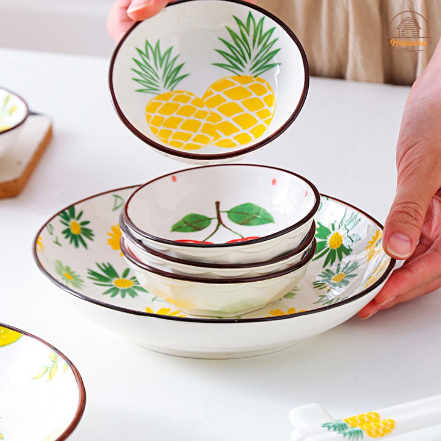 Chén ăn dặm cho bé bằng sứ, chén đựng gia vị hoạ tiết trái cây