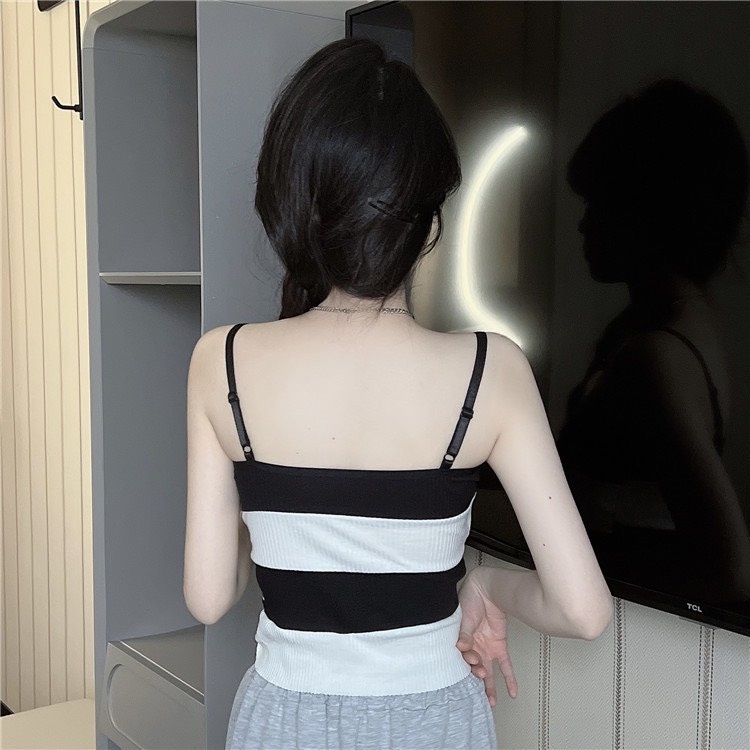 Áo Bra Nữ Hai Dây Họa Tiết Kẻ Dáng Lửng Có Mút Ngực Ms 1887