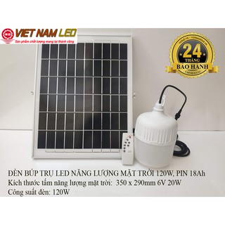 ĐÈN BÚP TRỤ LED NĂNG LƯỢNG MẶT TRỜI 120W, PIN 18Ah, chính hãng của VNLED