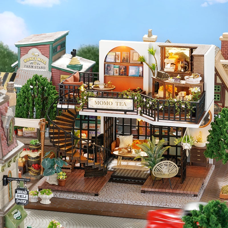 Mô hình nhà búp bê DIY Doll House Miniature_ Forest Teashop _Tặng TẤM CHE BỤI + KEO