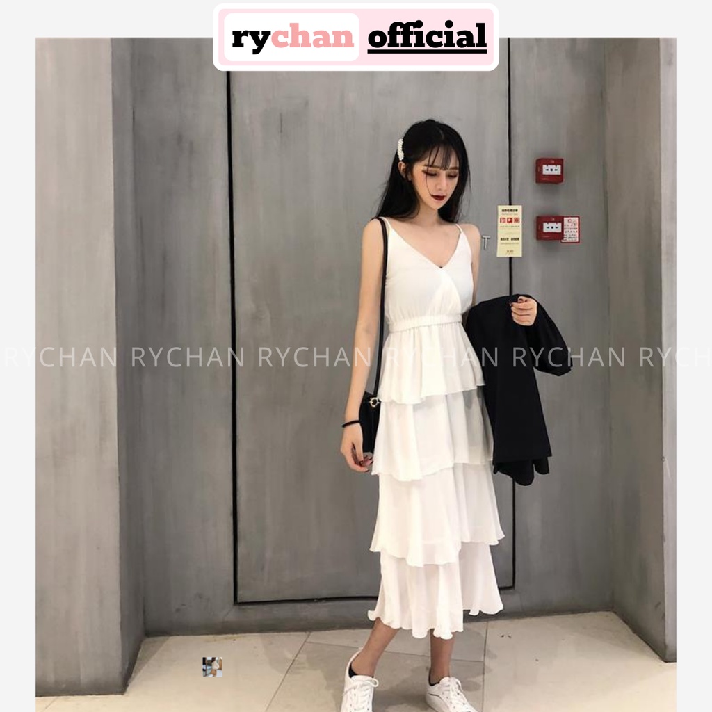 Đầm Maxi Trắng Đi Biển 4 Tầng Hai Dây - DX695
