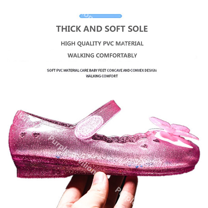 ✿Hàng Có Sẵn✿ Giày Búp Bê Nhựa Mềm Đính Nơ Có Đèn LED Dễ Thương Cho Bé Gái