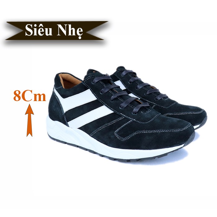 GIÀY CAO NAM SIÊU NHẸ- SIÊU ÊM T&TRA CAO 8CM - T20 ĐEN LỘN - DA BÒ THẬT 100%