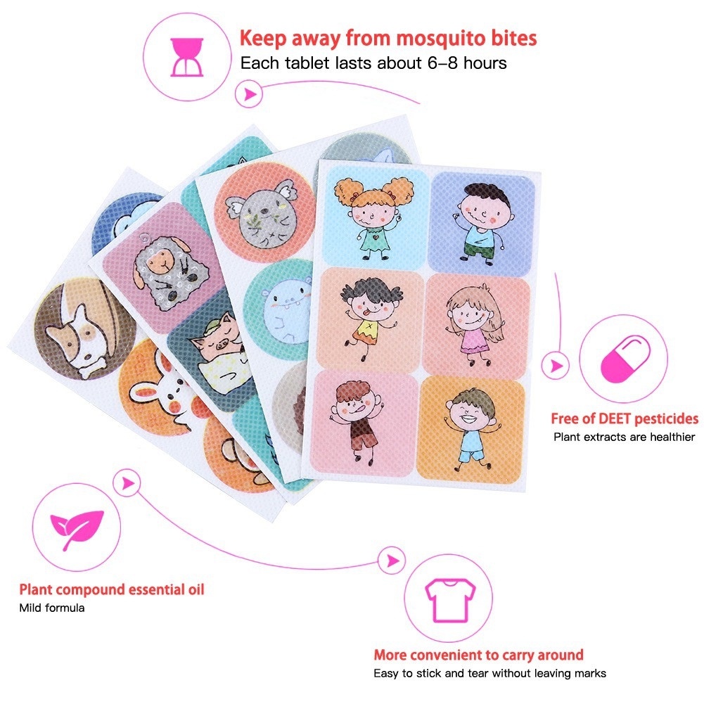 Set 36 miếng dán đuổi muỗi họa tiết hoạt hình dễ thương cho bé