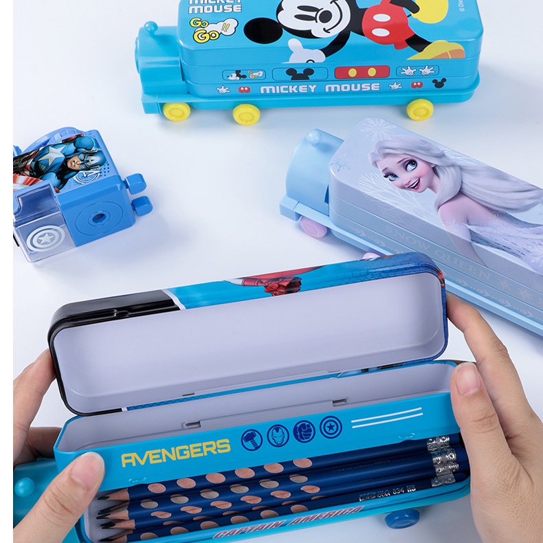 SUGE Hộp đựng bút chì hai lớp hoạt hình Người nhện Hộp đựng bút chì hoạt hình Elsa Hộp đựng văn phòng phẩm học sinh Captain America