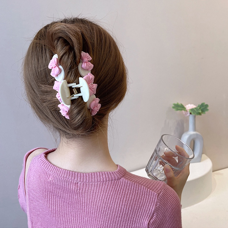 Kẹp Tóc Hình Cá Mập/Trái Tim Màu Hồng Bằng Acrylic Thanh Lịch Cá Tính Cho Nữ
