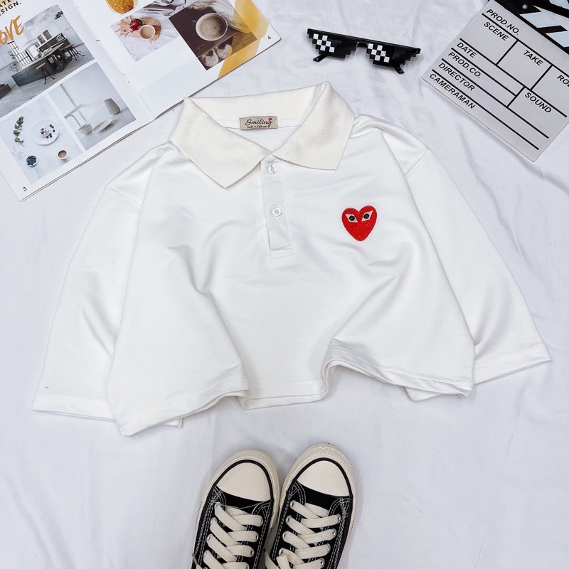 ÁO CROPTOP POLO OVERSIZED THÊU LOGO - TRẮNG | BigBuy360 - bigbuy360.vn