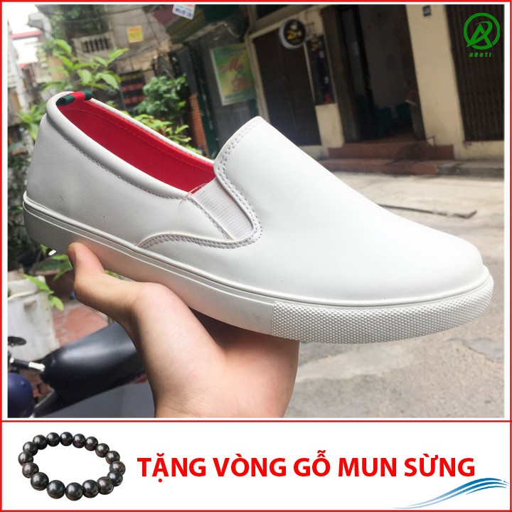 Giày Slip On Nam Aroti Đế Khâu Chắc Chắn Phong Cách Đơn Giản Màu Trắng - M498-TRANG(GM)- Kèm Vòng Phong Thủy Gỗ Mun