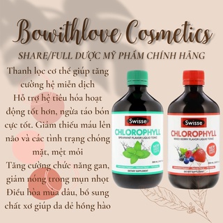 Nước uống diệp lục swisse chlorophyll bạc hà và dâu 500ml ngừa táo bón