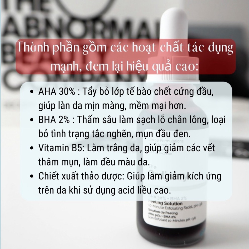 Serum THE ORDINARY AHA 30%+BHA 2% Peeling Solution Tẩy Da Chết Hóa Học Thanh Lọc Da Dành Cho Da Mụn Thâm (30ml)